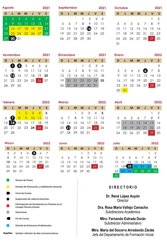 Calendario Escolar Escuela Normal Superior del Estado de México
